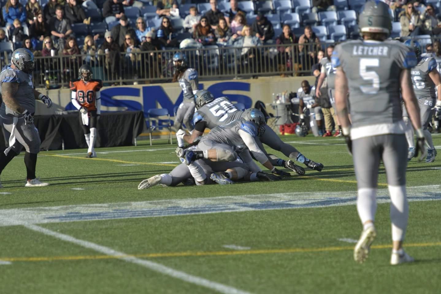Monarchs defence swarming the ball carrier at SMS Equipment Stadium